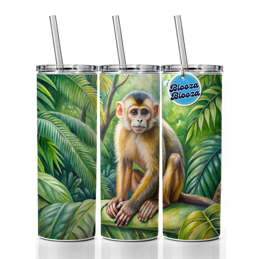 Monkey In Rainforest Watercolor Skinny Tumbler 20oz with Straw Insulated Water Bottle Gift