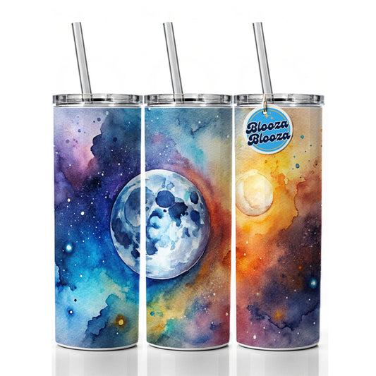 Moon Space Watercolor Design Astronomy Skinny Tumbler 20oz with Straw Insulated Water Bottle Gift