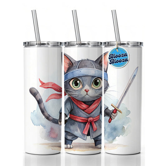 Ninja Cat Watercolor Skinny Tumbler 20oz with Straw Insulated Water Bottle Gift
