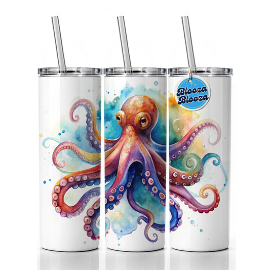 Octopus Watercolor Colorful Skinny Tumbler 20oz with Straw Insulated Water Bottle Gift