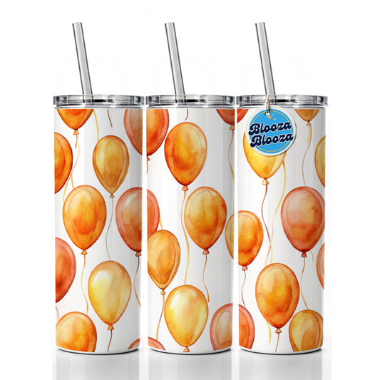 Orange Balloons Watercolor Birthday Skinny Tumbler 20oz with Straw Insulated Water Bottle Gift