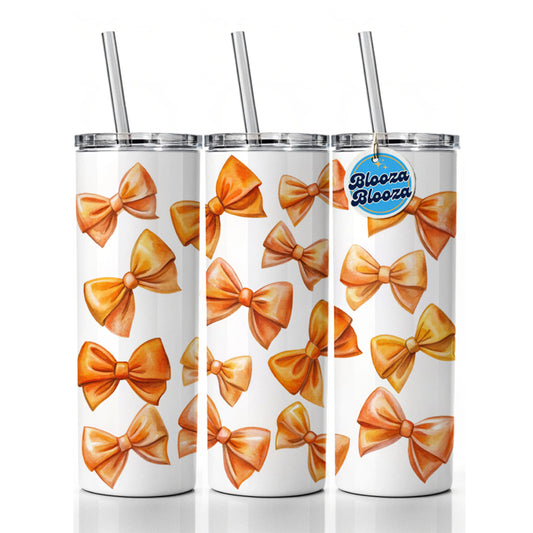 Orange Scattered Coquette Bows Watercolor Skinny Tumbler 20oz with Straw Insulated Water Bottle Gift