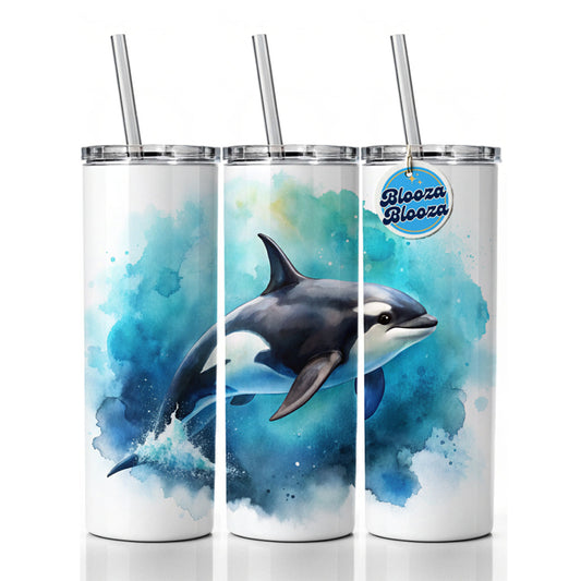 Orca Whale In Ocean Watercolor Design Skinny Tumbler 20oz with Straw Insulated Water Bottle Gift