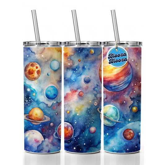 Outer Space Watercolor Astronomy Skinny Tumbler 20oz with Straw Insulated Water Bottle Gift