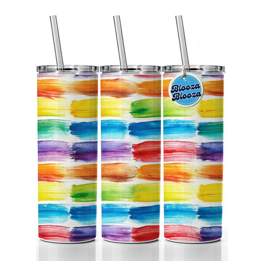 Paint Brush Strokes Watercolor Skinny Tumbler 20oz with Straw Insulated Water Bottle Gift
