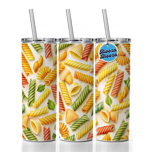 Pasta Noodles Watercolor Skinny Tumbler 20oz with Straw Insulated Water Bottle Gift