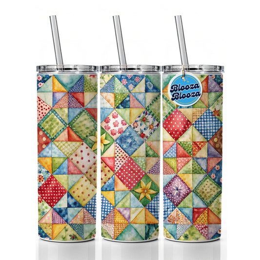 Patchwork Quilt Country Sewing Quilter Skinny Tumbler 20oz with Straw Insulated Water Bottle Gift