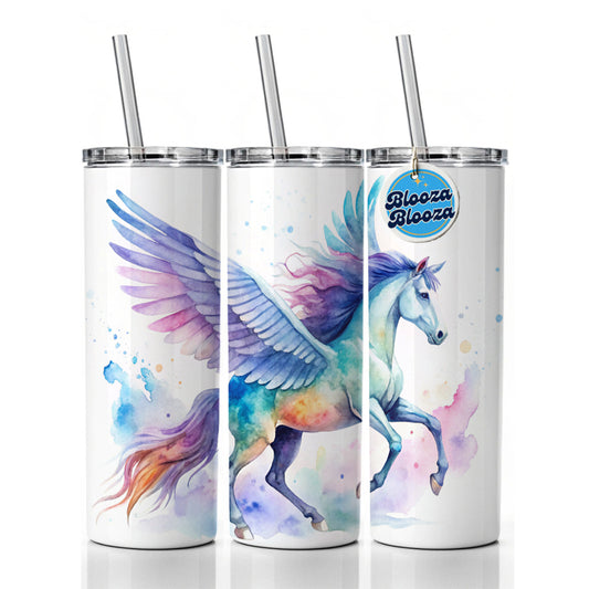 Pegasus Greek Mythology Watercolor Design Skinny Tumbler 20oz with Straw Insulated Water Bottle Gift