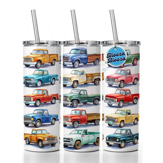 Pickup Trucks Watercolor Skinny Tumbler 20oz with Straw Insulated Water Bottle Gift