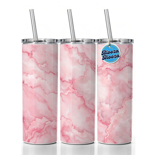 Pink Marble Background Watercolor Skinny Tumbler 20oz with Straw Insulated Water Bottle Gift