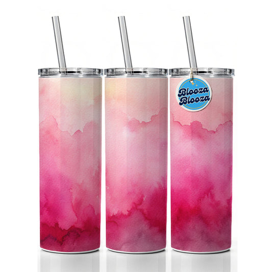 Pink Ombre Watercolor Skinny Tumbler 20oz with Straw Insulated Water Bottle Gift