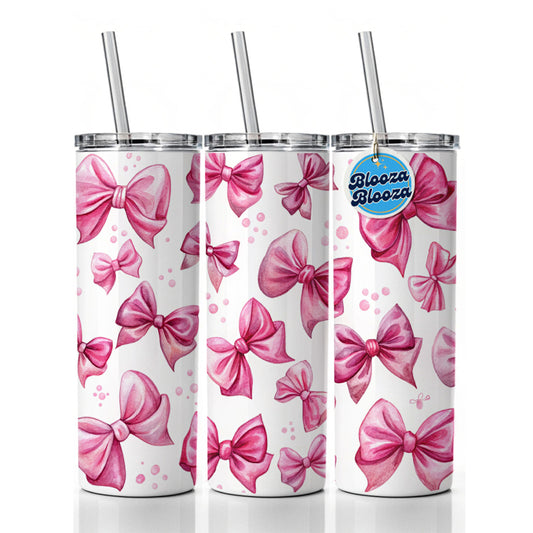 Pink Scattered Coquette Bows Watercolor Skinny Tumbler 20oz with Straw Insulated Water Bottle Gift