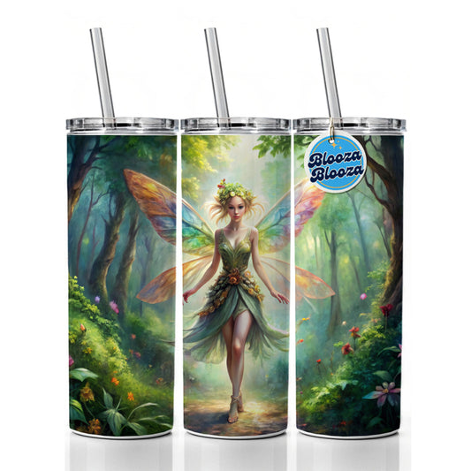 Pixie Fairy Forest Fantasy Beautiful Watercolor Skinny Tumbler 20oz with Straw Insulated Water Bottle Gift