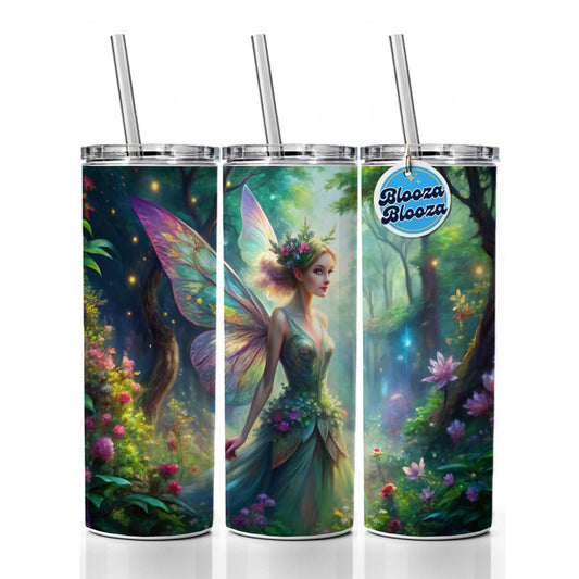 Pixie Fairy Forest Fantasy Watercolor Design Skinny Tumbler 20oz with Straw Insulated Water Bottle Gift