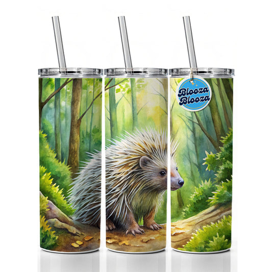 Porcupine In Forest Watercolor Skinny Tumbler 20oz with Straw Insulated Water Bottle Gift