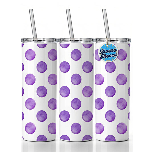 Purple Polka Dots White Background Skinny Tumbler 20oz with Straw Insulated Water Bottle Gift