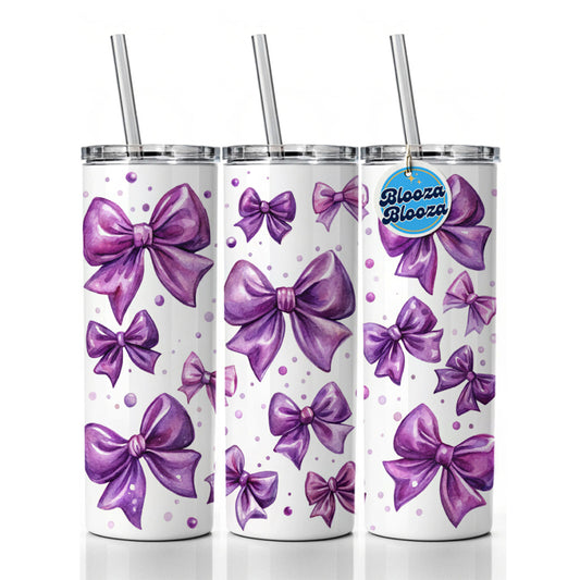 Purple Scattered Coquette Bows Watercolor Skinny Tumbler 20oz with Straw Insulated Water Bottle Gift