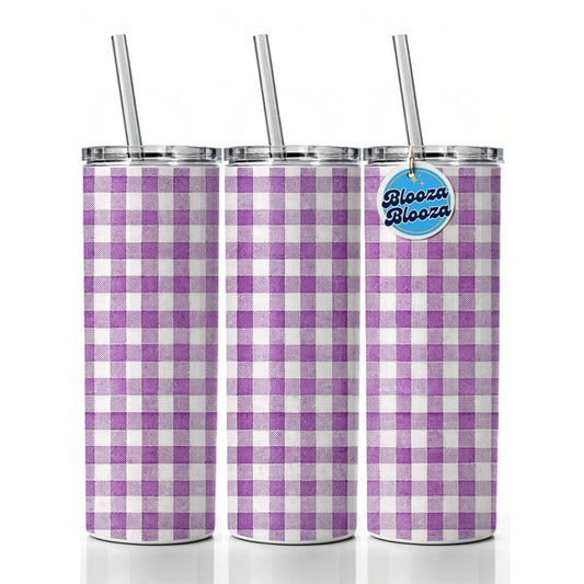 Purple White Gingham Watercolor Skinny Tumbler 20oz with Straw Insulated Water Bottle Gift