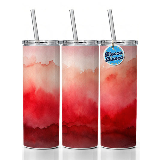 Red Ombre Watercolor Skinny Tumbler 20oz with Straw Insulated Water Bottle Gift
