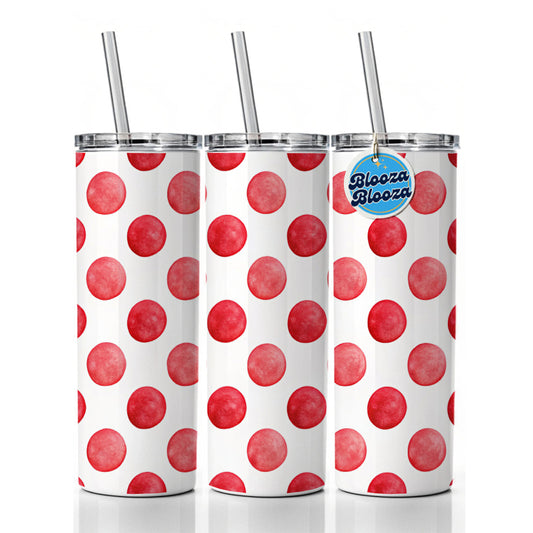 Red Polka Dots White Background Skinny Tumbler 20oz with Straw Insulated Water Bottle Gift