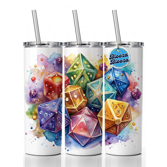 Role Playing Game Dice Watercolor Design Skinny Tumbler 20oz with Straw Insulated Water Bottle Gift