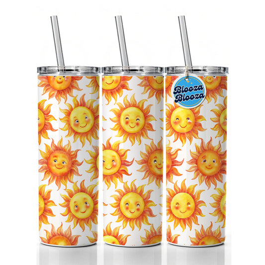 Smiling Suns Watercolor Skinny Tumbler 20oz with Straw Insulated Water Bottle Gift