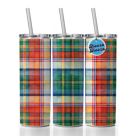 Tartan Plaid Watercolor Skinny Tumbler 20oz with Straw Insulated Water Bottle Gift