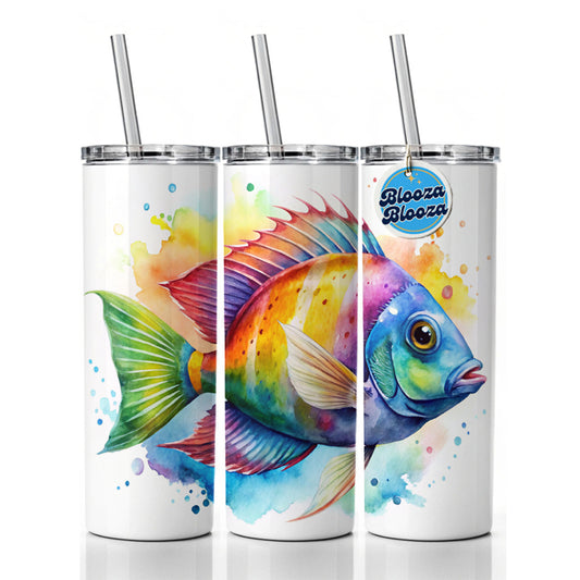Tropical Fish Watercolor Design Skinny Tumbler 20oz with Straw Insulated Water Bottle Gift