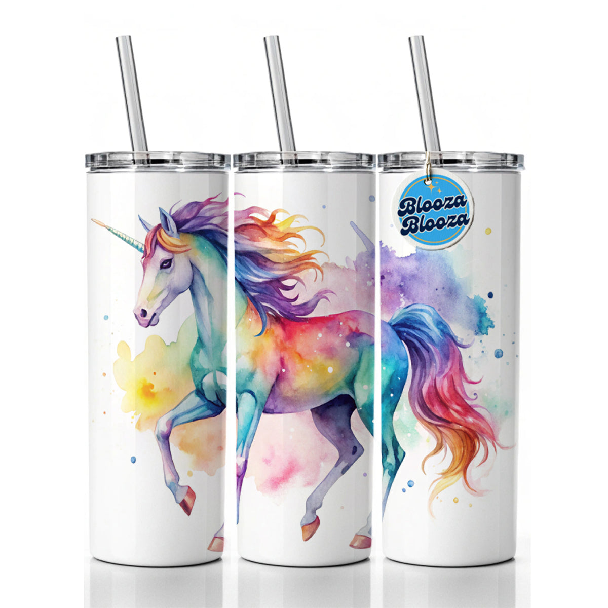 Unicorn Beautiful Watercolor Design Skinny Tumbler 20oz with Straw Insulated Water Bottle Gift