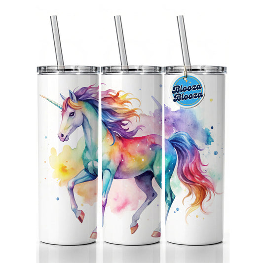 Unicorn Beautiful Watercolor Design Skinny Tumbler 20oz with Straw Insulated Water Bottle Gift