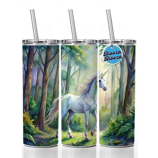 Unicorn In Forest Stunning Watercolor Design Skinny Tumbler 20oz with Straw Insulated Water Bottle Gift