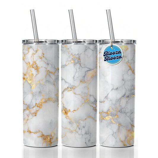 White Gold Marble Background Watercolor Skinny Tumbler 20oz with Straw Insulated Water Bottle Gift