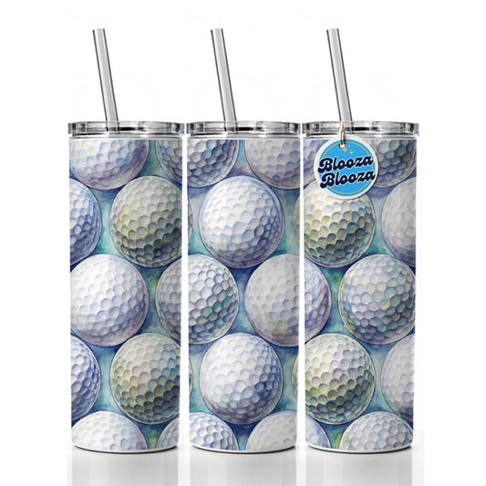 White Golf Balls Watercolor Skinny Tumbler 20oz with Straw Insulated Water Bottle Gift