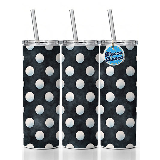 White Polka Dots Black Background Skinny Tumbler 20oz with Straw Insulated Water Bottle Gift