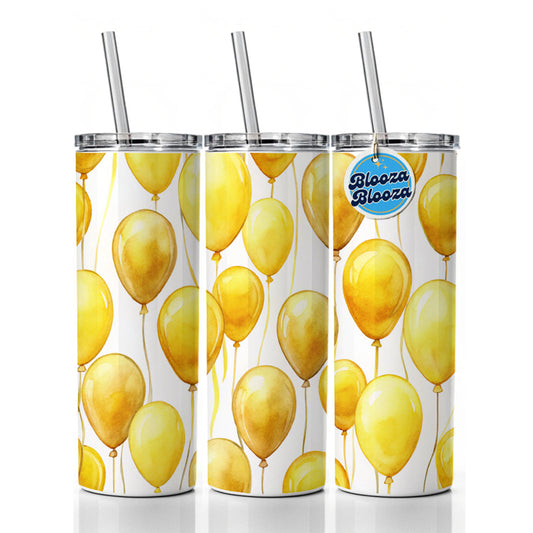 Yellow Balloons Watercolor Skinny Tumbler 20oz with Straw Insulated Water Bottle Gift
