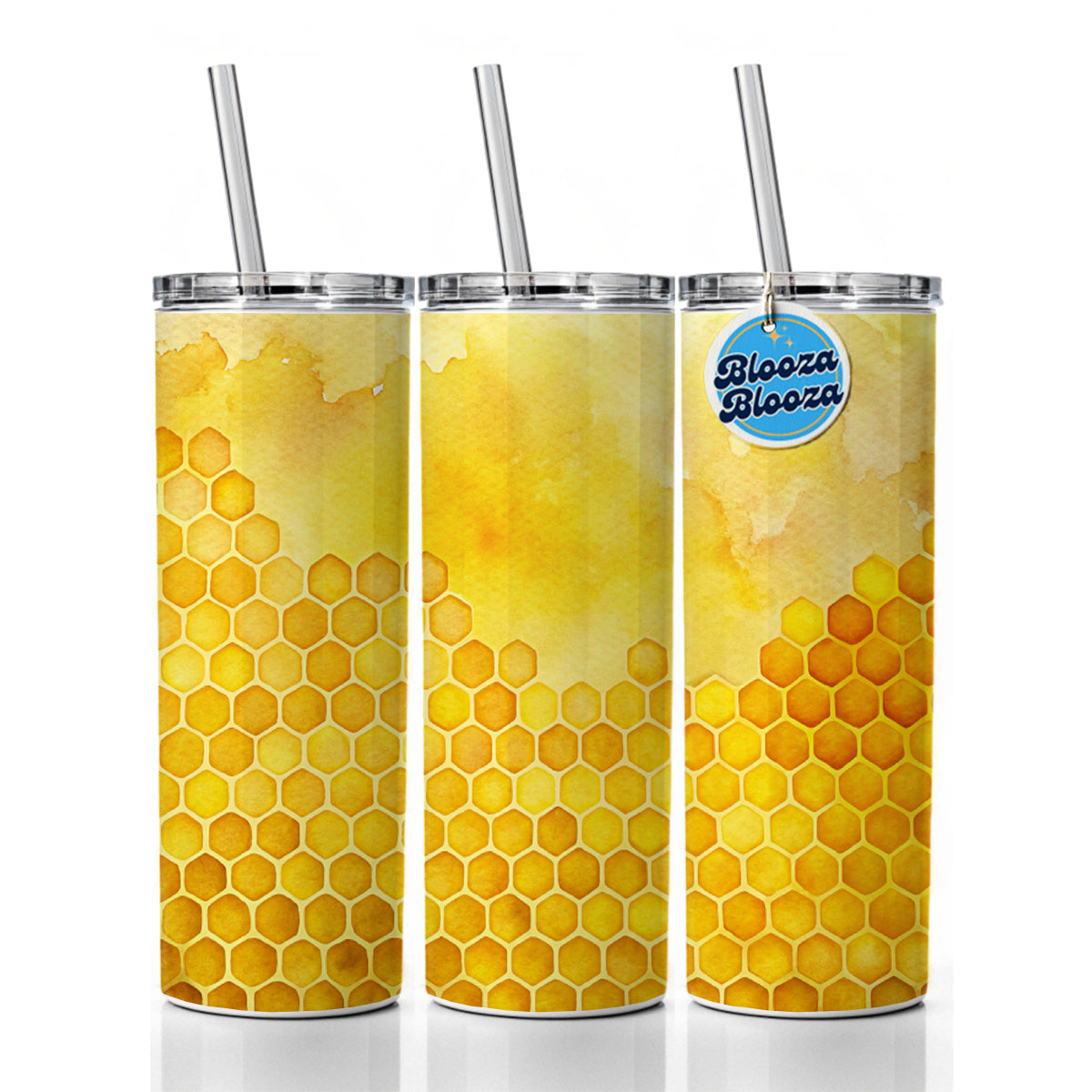 Yellow Honeycomb Background Watercolor Skinny Tumbler 20oz with Straw Insulated Water Bottle Gift
