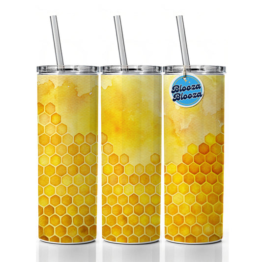 Yellow Honeycomb Background Watercolor Skinny Tumbler 20oz with Straw Insulated Water Bottle Gift