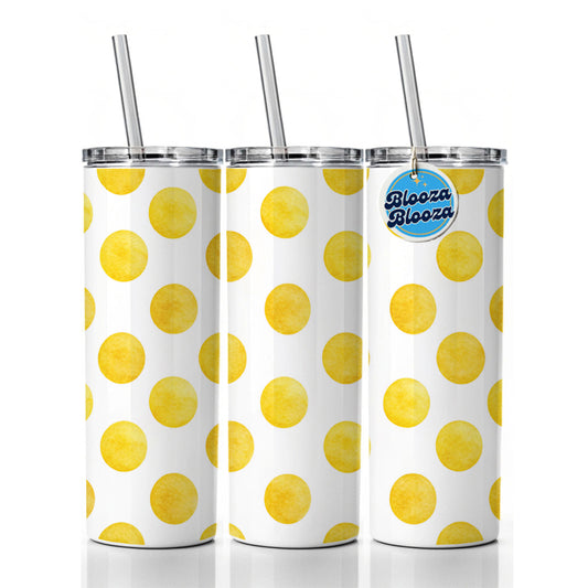 Yellow Polka Dots White Background Skinny Tumbler 20oz with Straw Insulated Water Bottle Gift