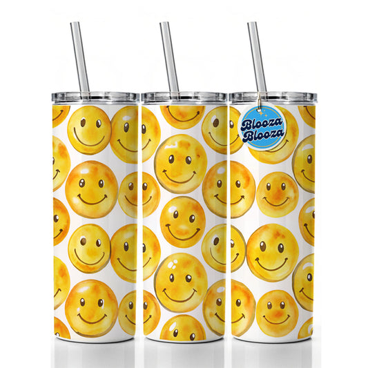 Yellow Smile Faces Watercolor Skinny Tumbler 20oz with Straw Insulated Water Bottle Gift
