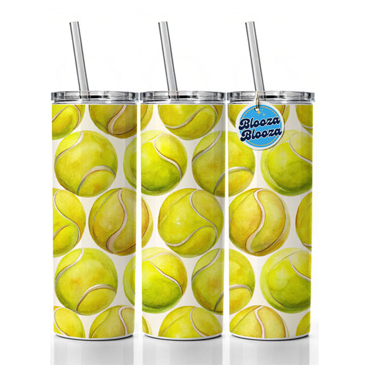Yellow Tennis Balls Watercolor Skinny Tumbler 20oz with Straw Insulated Water Bottle Gift