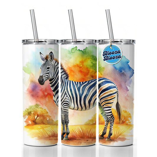 Zebra African Plain Watercolor Design Skinny Tumbler 20oz with Straw Insulated Water Bottle Gift