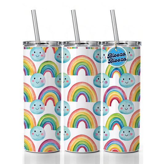 Adorable Smiling Rainbows Clouds Skinny Tumbler 20oz with Straw Insulated Water Bottle Gift