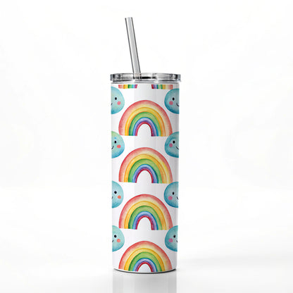 Adorable Smiling Rainbows Clouds Skinny Tumbler 20oz with Straw Insulated Water Bottle Gift