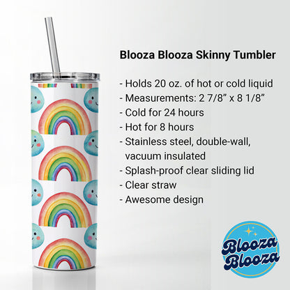 Adorable Smiling Rainbows Clouds Skinny Tumbler 20oz with Straw Insulated Water Bottle Gift