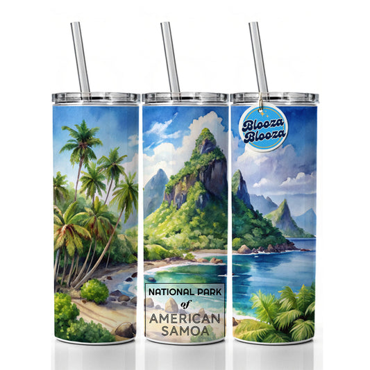 American Samoa National Park Watercolor Skinny Tumbler 20oz with Straw Insulated Water Bottle Gift