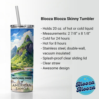 American Samoa National Park Watercolor Skinny Tumbler 20oz with Straw Insulated Water Bottle Gift