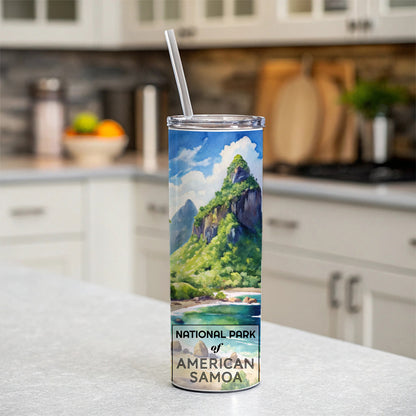 American Samoa National Park Watercolor Skinny Tumbler 20oz with Straw Insulated Water Bottle Gift