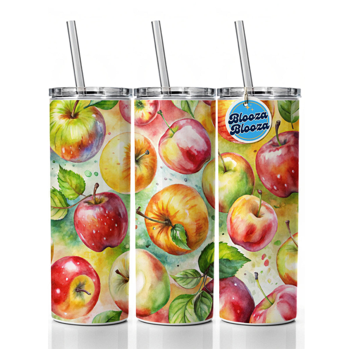 Apples Fruit Watercolor Skinny Tumbler 20oz with Straw Insulated Water Bottle Gift
