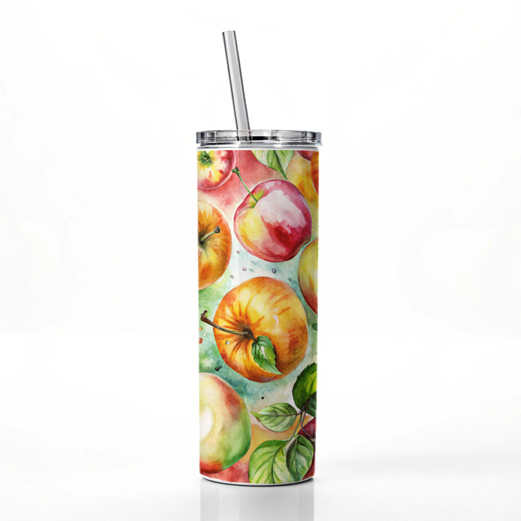 Apples Fruit Watercolor Skinny Tumbler 20oz with Straw Insulated Water Bottle Gift