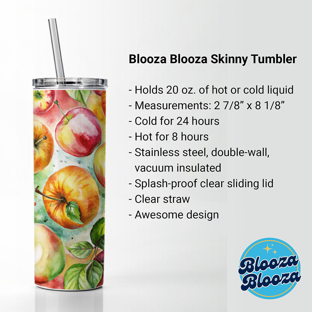 Apples Fruit Watercolor Skinny Tumbler 20oz with Straw Insulated Water Bottle Gift